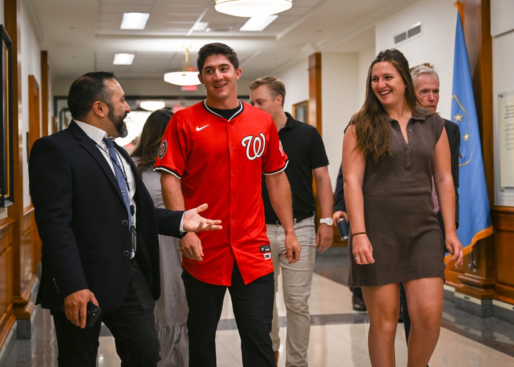 Washington National's center fielder Jacob Young visits the Pentagon
