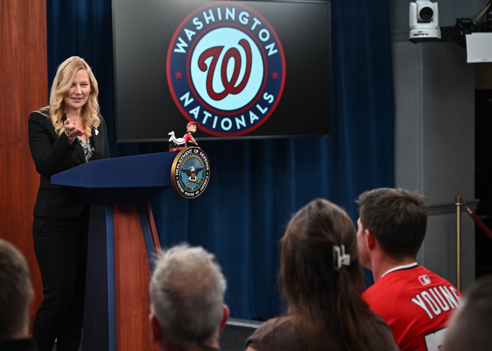 Washington National's center fielder Jacob Young visits the Pentagon