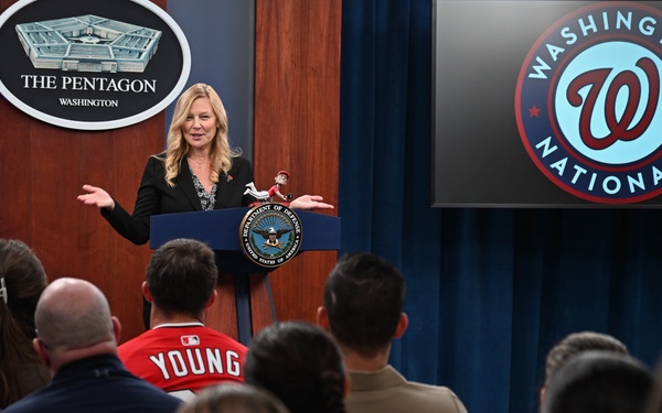 Washington National's center fielder Jacob Young visits the Pentagon