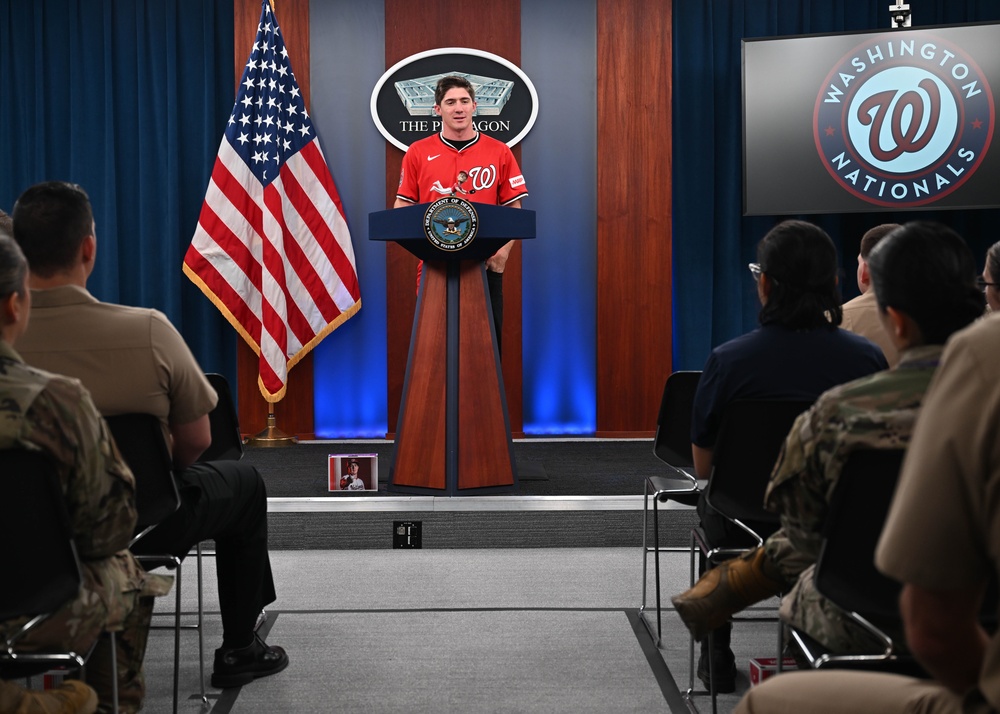 Washington National's center fielder Jacob Young visits the Pentagon
