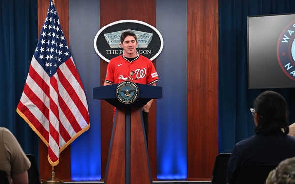 Washington National's center fielder Jacob Young visits the Pentagon