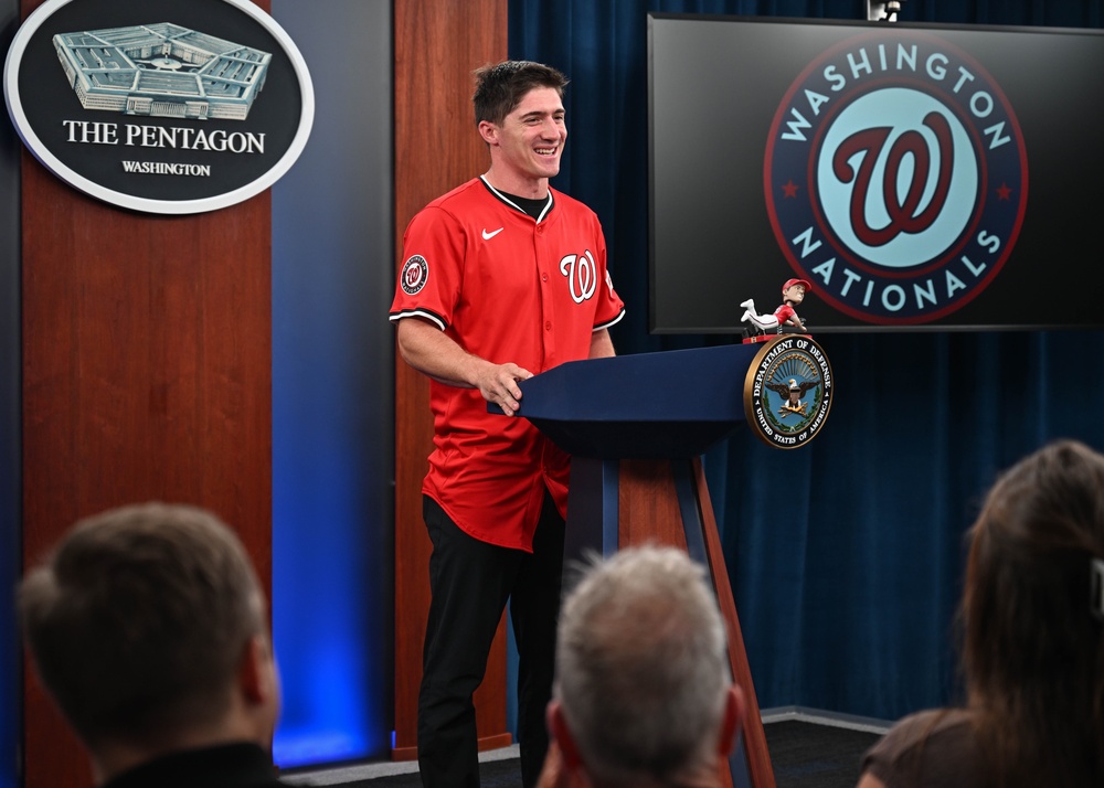 Washington National's center fielder Jacob Young visits the Pentagon