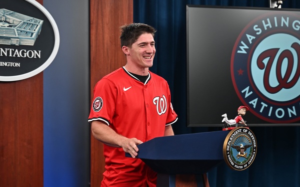 Washington National's center fielder Jacob Young visits the Pentagon