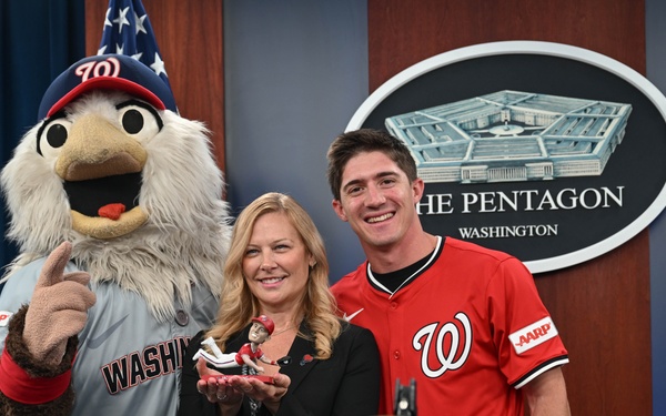 Washington National's center fielder Jacob Young visits the Pentagon
