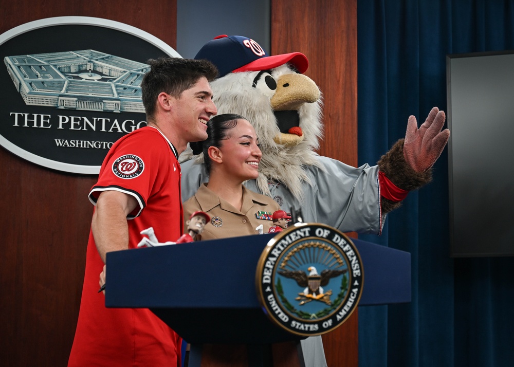 Washington National's center fielder Jacob Young visits the Pentagon