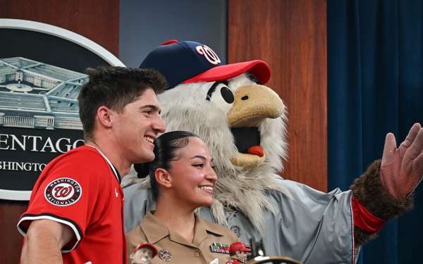 Washington National's center fielder Jacob Young visits the Pentagon