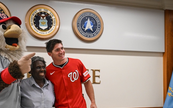 Washington National's center fielder Jacob Young visits the Pentagon