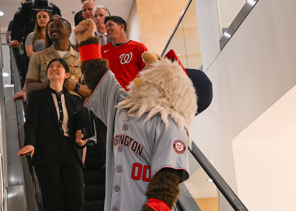 Washington National's center fielder Jacob Young visits the Pentagon