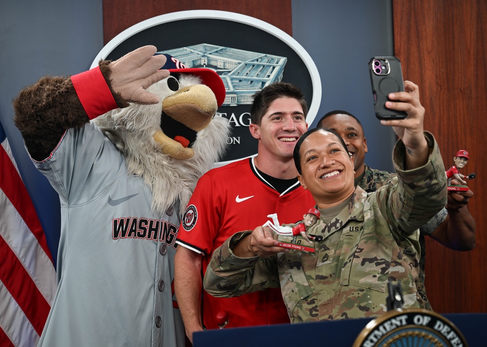 Washington National's center fielder Jacob Young visits the Pentagon