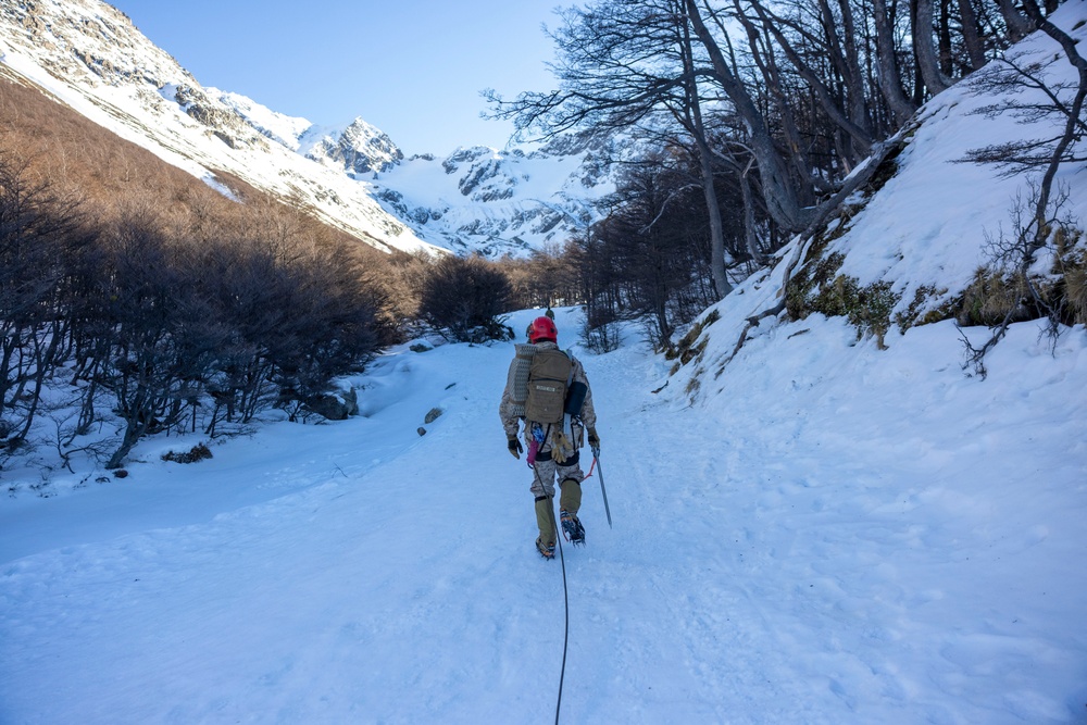U.S. Marine Engineers conduct hike during Cold Weather Training in Argentina