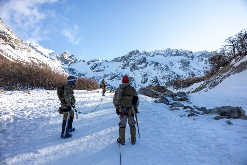 U.S. Marine Engineers conduct hike during Cold Weather Training in Argentina