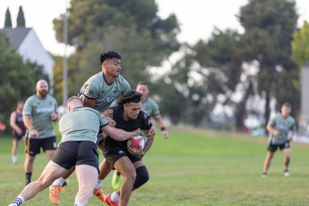 All Marine Rugby Team scrimmages with local team