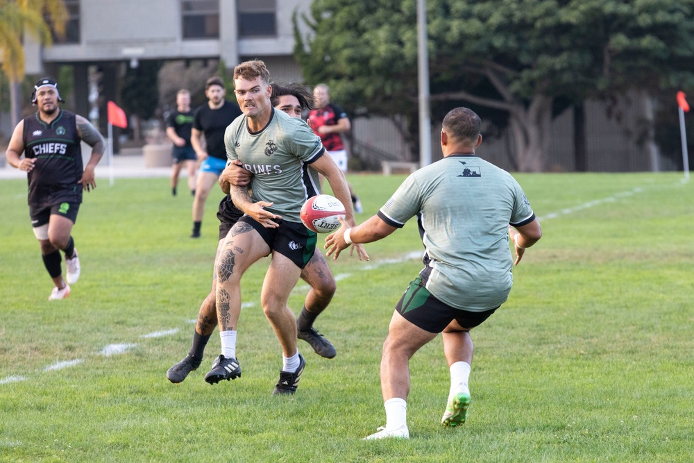All Marine Rugby Team scrimmages with local team
