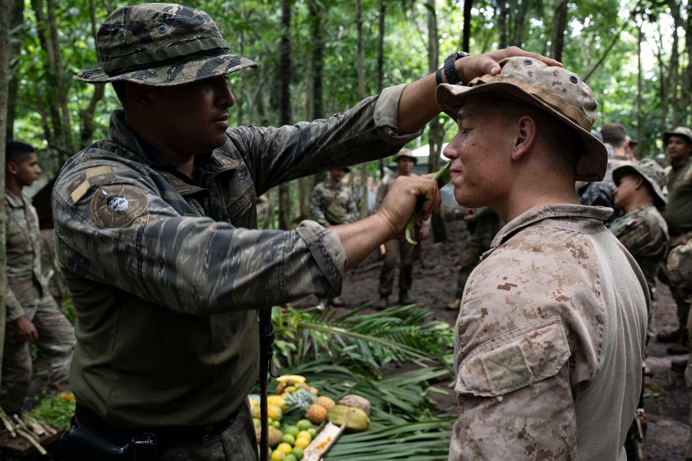 Panamanian and USMC members learn about flora and fauna during jungle survival course