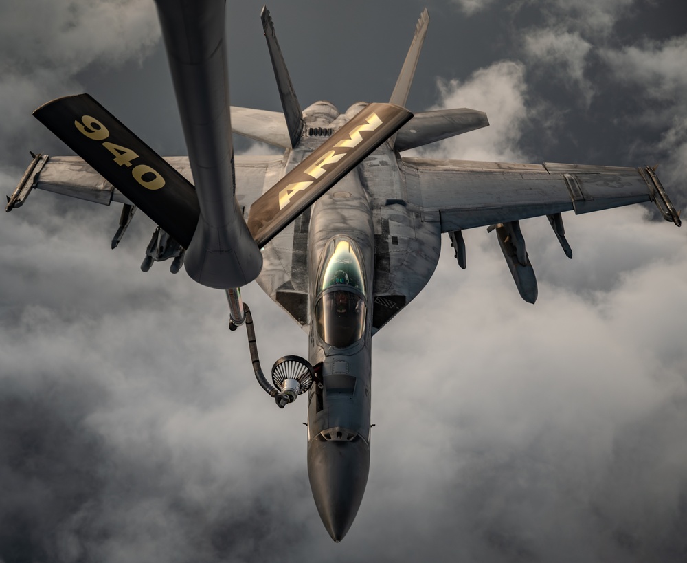 Refueling Super Hornets over U.S. CENTCOM