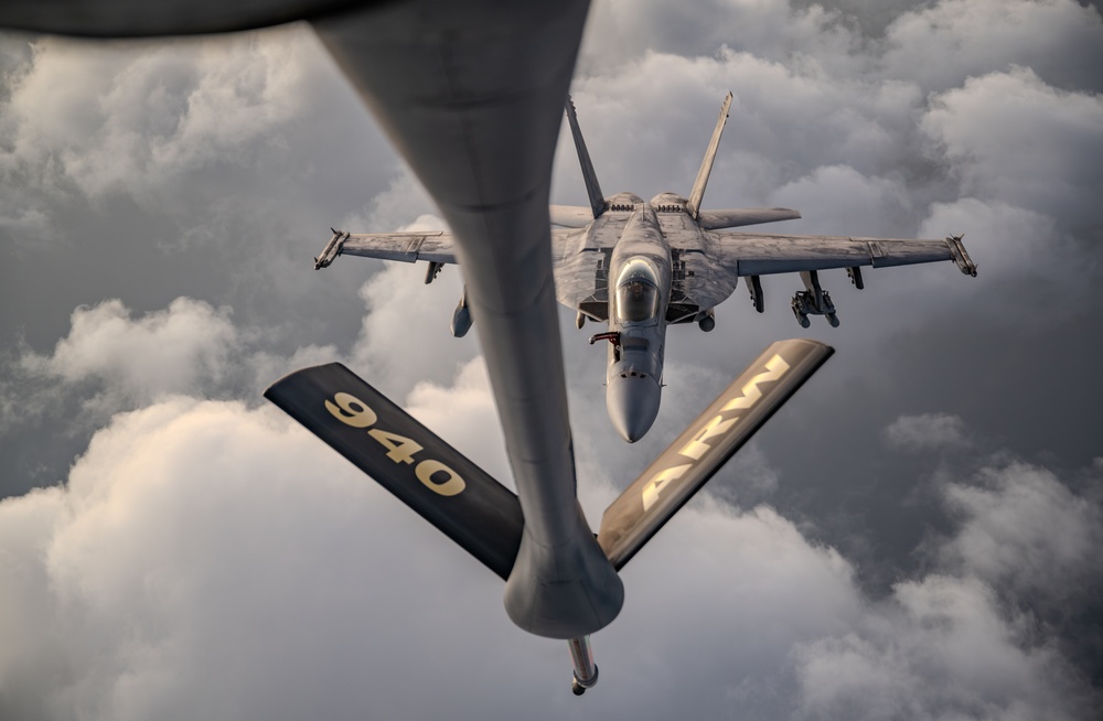 Refueling Super Hornets over U.S. CENTCOM