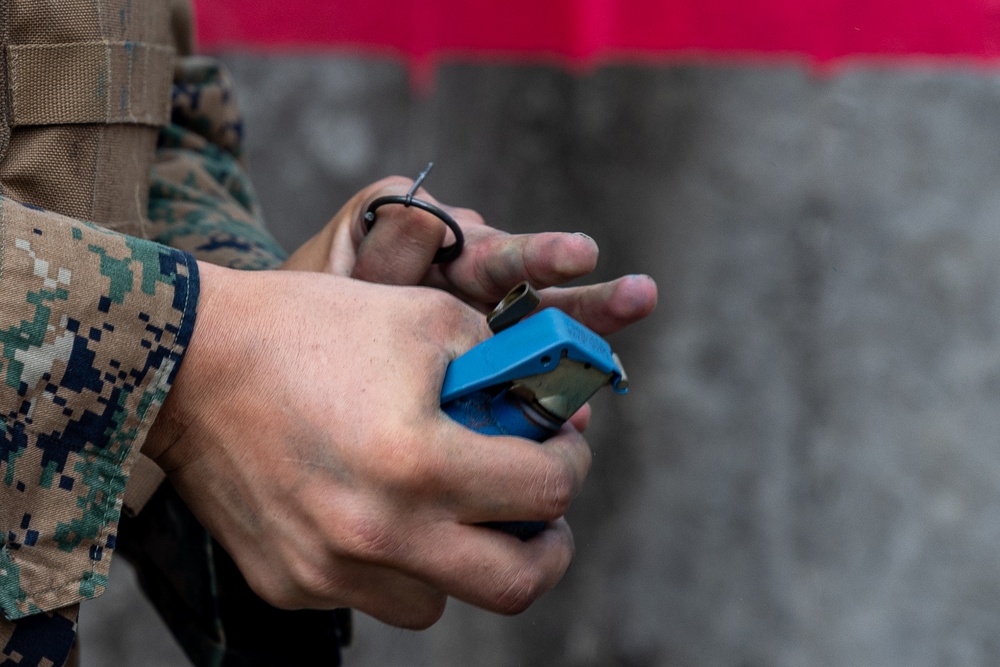 Marines with School of Infantry - East train to throw grenades