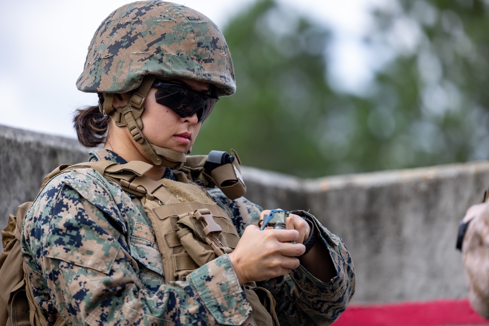 Marines with School of Infantry - East train to throw grenades