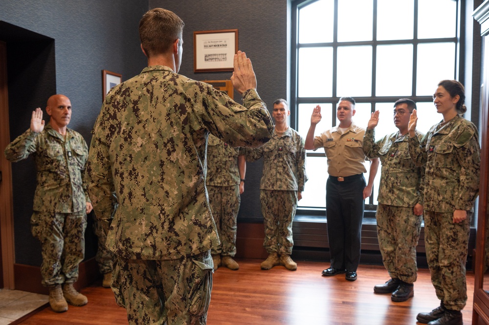 Capt. Robert &amp;quot;Seph&amp;quot; Coats leads reenlistment ceremony in the U.S. Navy Band's historic vestibule