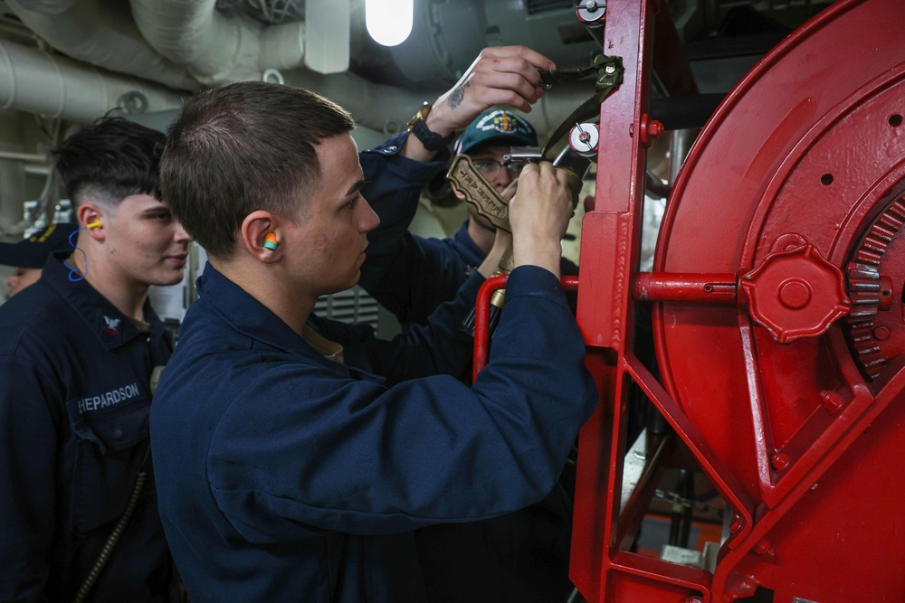 Frank E. Petersen Jr. conducts damage control exercise