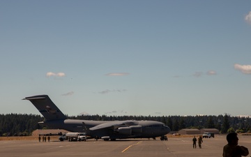 Checked baggage: Washington National Guard soldiers load Black Hawks into a C-17 Globemaster III