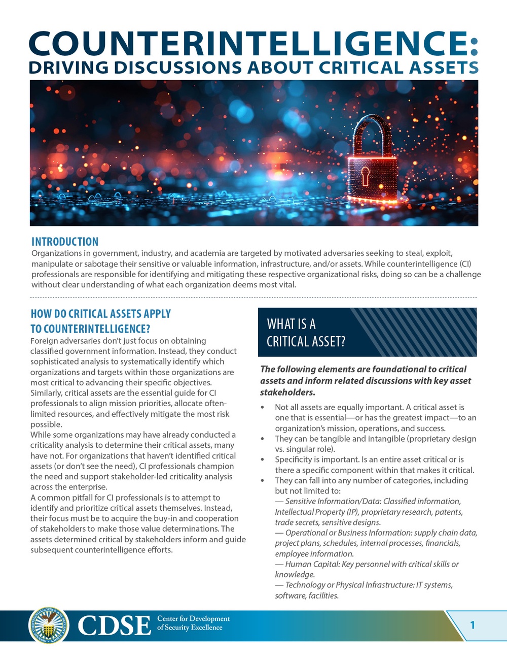 Counterintelligence: Driving Discussions About Critical Assets