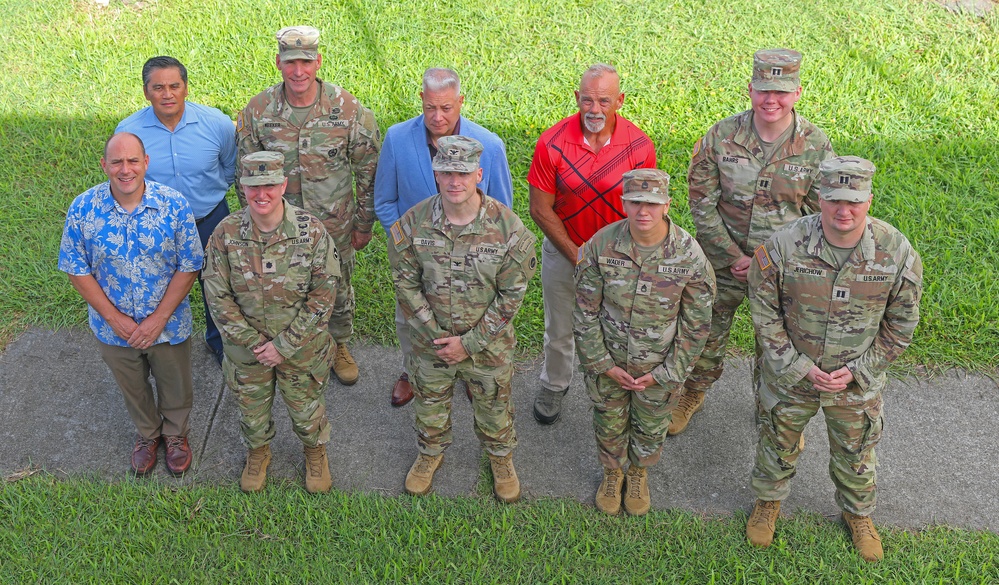 Leaders from U.S. Army Garrison Okinawa, U.S. Army Garrison Japan and various other units and directorates pose for a photo together Aug. 20  at Torii Station, Okinawa, Japan.
