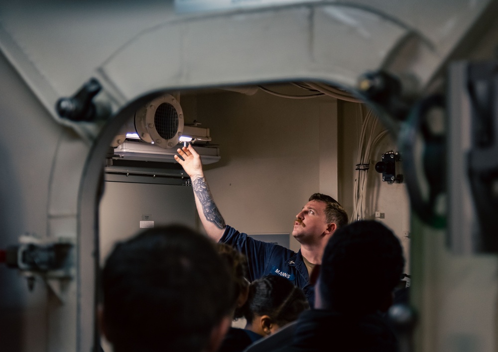 USS Gerald R. Ford (CVN 78) Sailor Leads Training