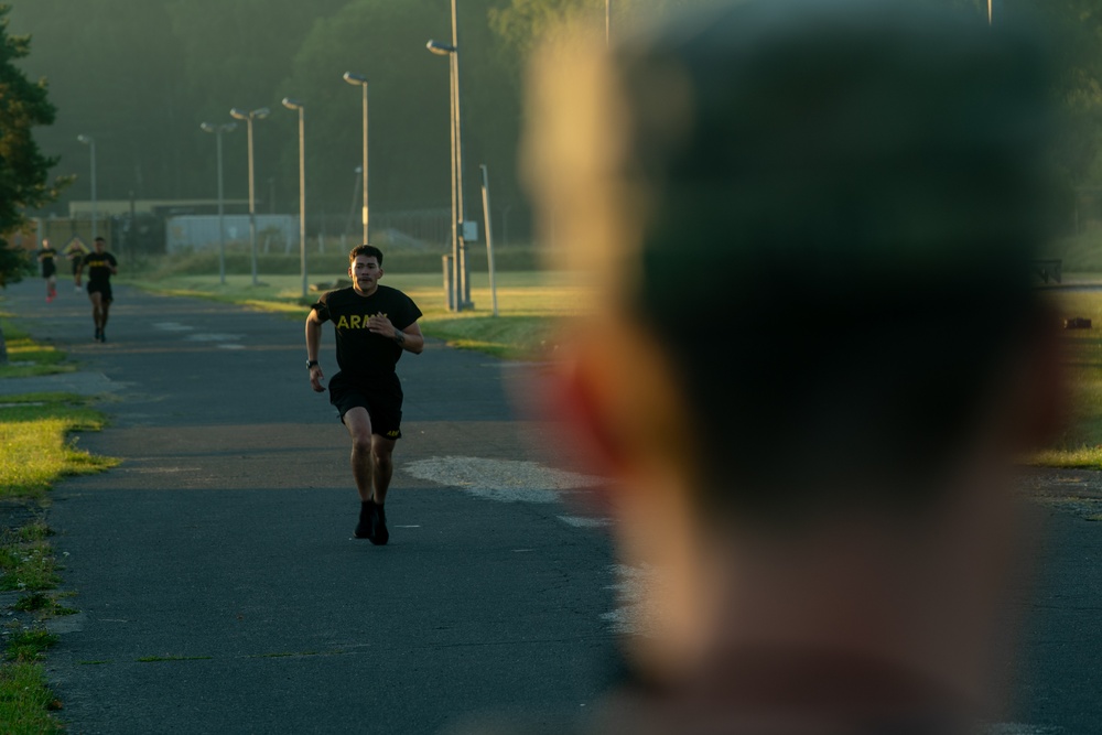 Soldier Runs Toward The Finish Line
