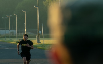 Soldier Runs Toward The Finish Line