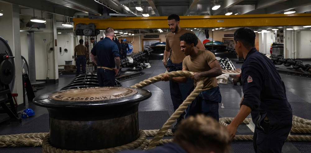 George Washington Sailors Conduct Sea-and-Anchor Evolution
