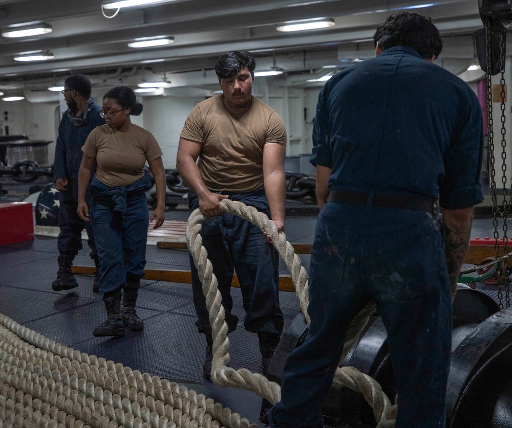 George Washington Sailors Conduct Sea-and-Anchor Evolution
