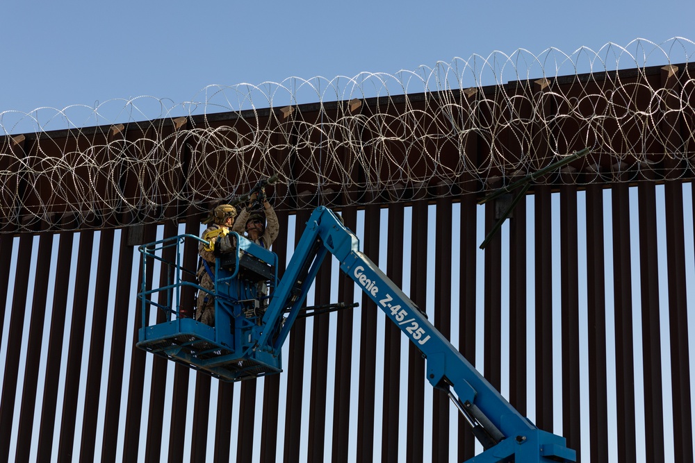 Joint Task Force-Southern Border Marines conduct barrier reinforcement operations