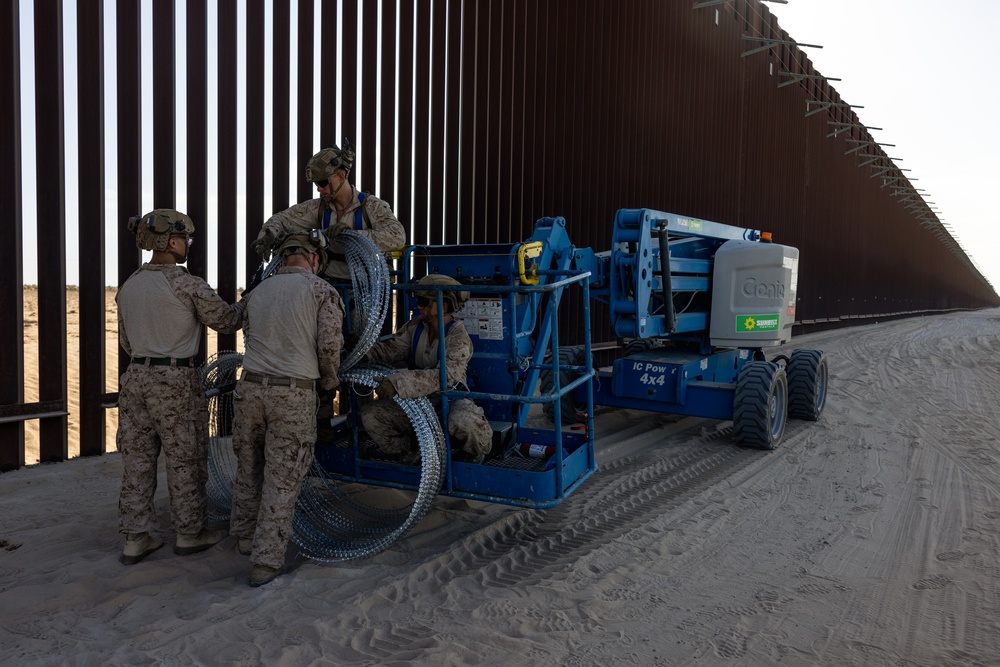 Joint Task Force-Southern Border Marines conduct barrier reinforcement operations