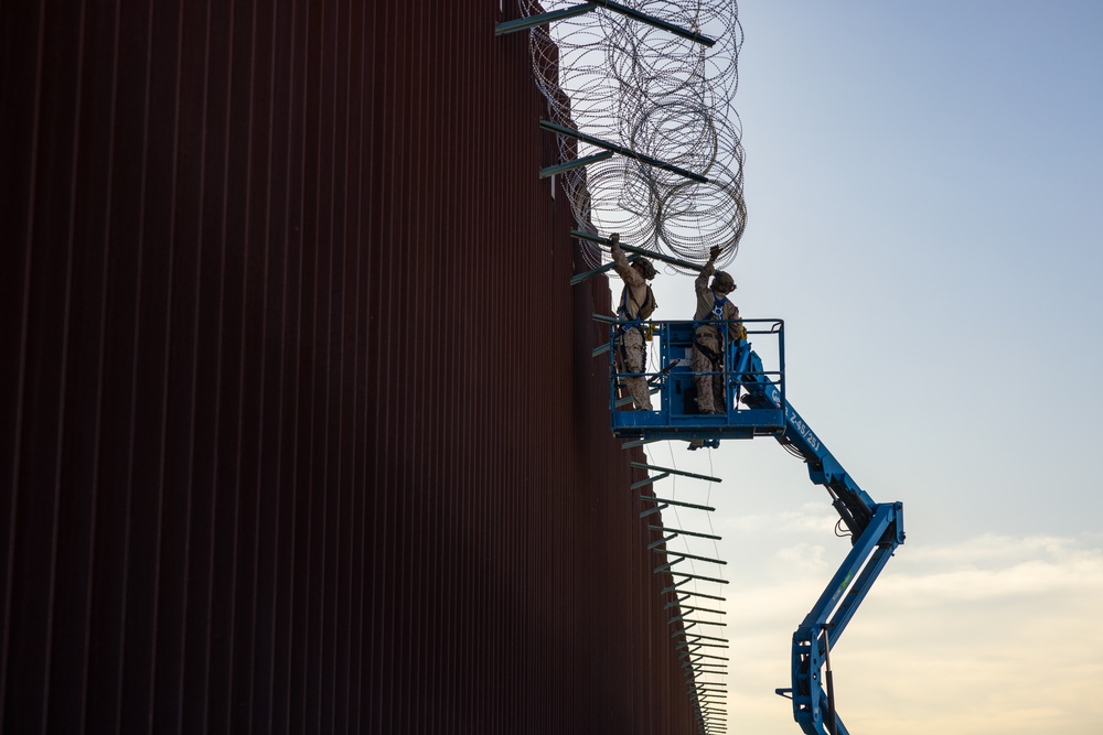 Joint Task Force-Southern Border Marines conduct barrier reinforcement operations
