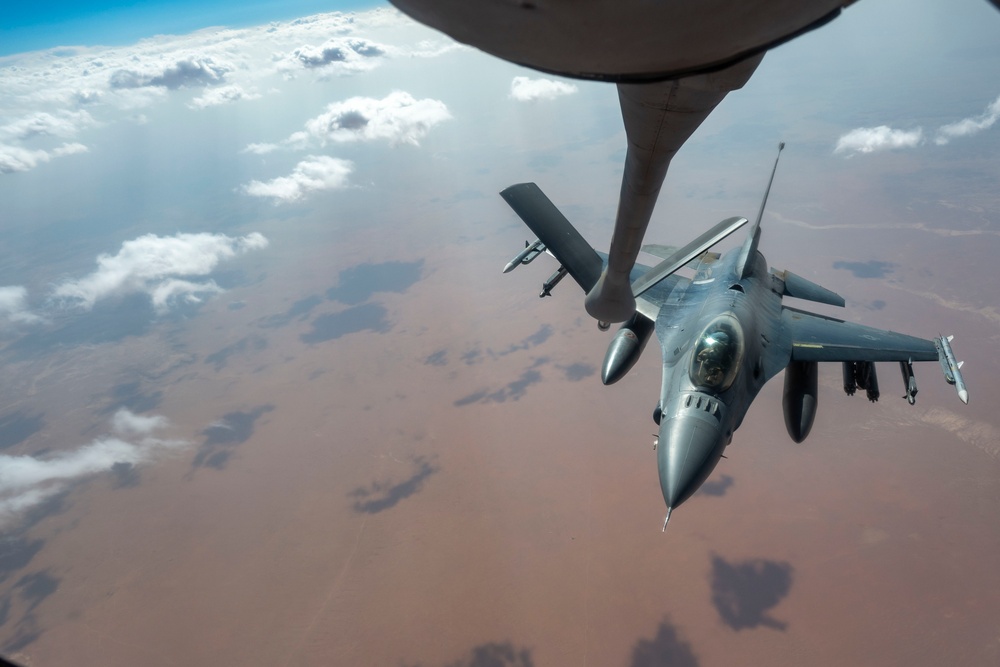 When the Dust Settles: Stratotanker Crew Refuels Falcons in the Desert