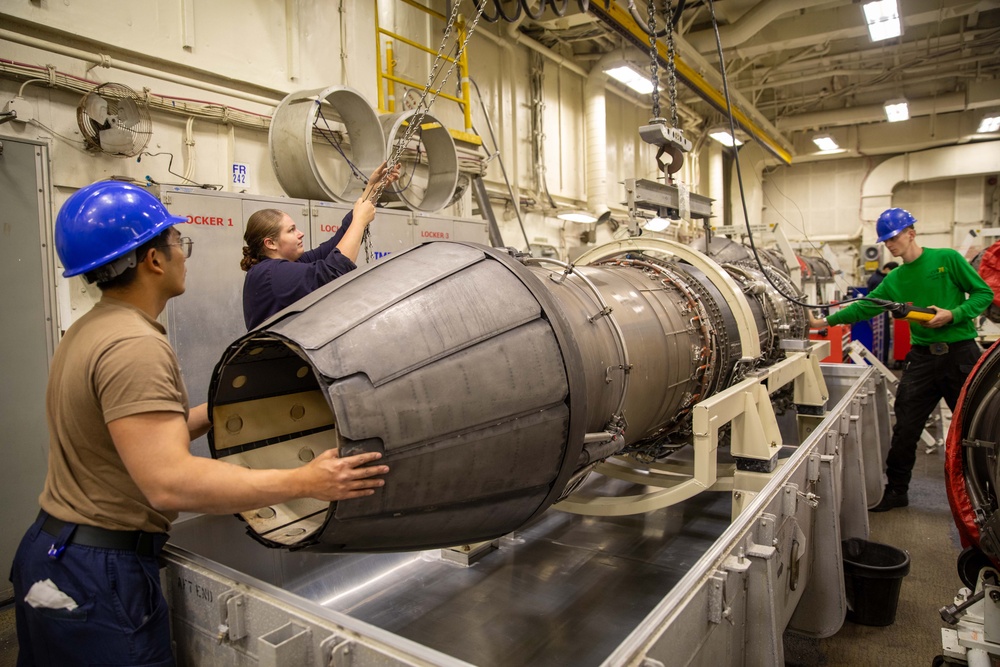 USS Gerald R. Ford (CVN 78) Sailor Conducts Maintenance