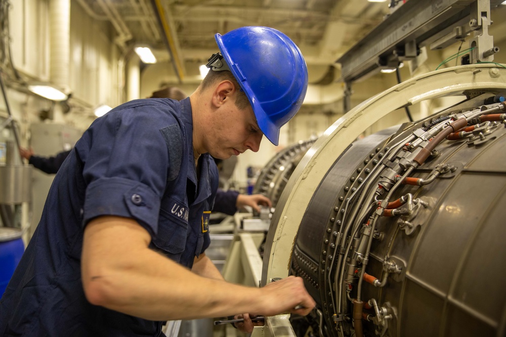 USS Gerald R. Ford (CVN 78) Sailor Conducts Maintenance
