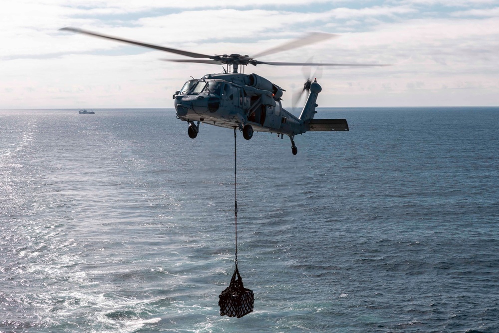 USS Gerald R. Ford (CVN 78) Conducts Logistics Replenishment in North Sea
