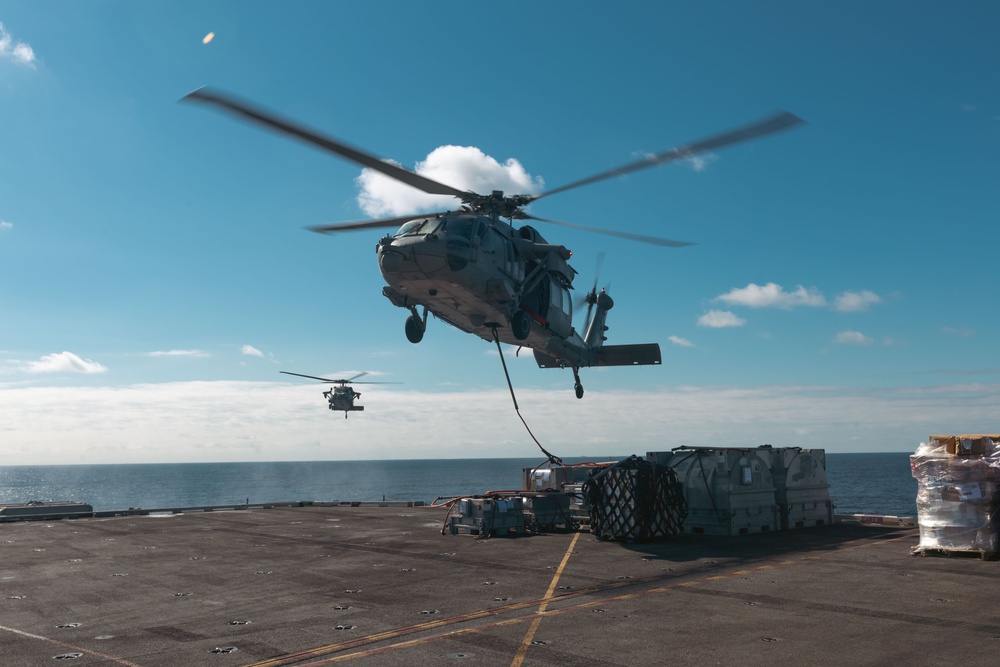 USS Gerald R. Ford (CVN 78) Conducts Logistics Replenishment in North Sea