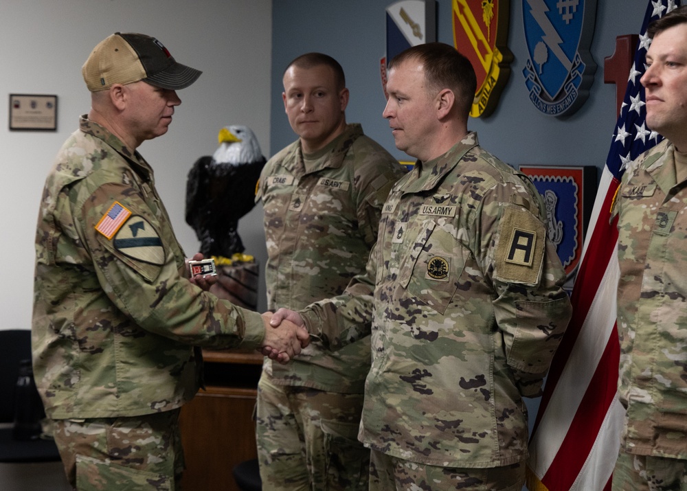 Senior Enlisted Advisor of First Army Hands Out Coins