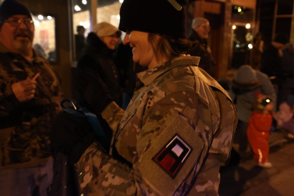 Soldier Hands out Candy