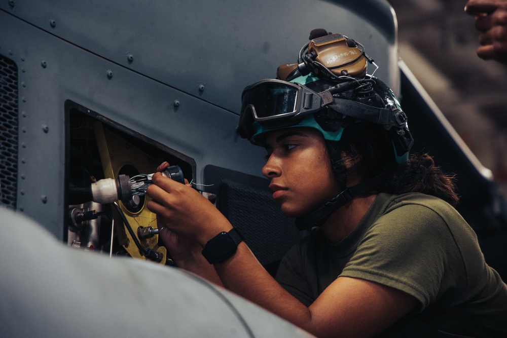 22nd MEU(SOC) | Hangar Aircraft Maintenance on USS Iwo Jima