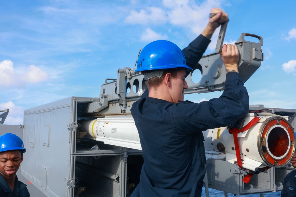 USS Iwo Jima Sailors Load a Rim-7 Sea Sparrow