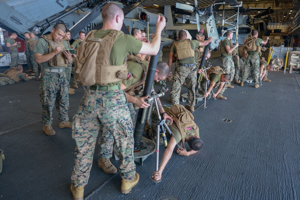 US Marines Simulated Fire Mission on USS Iwo Jima