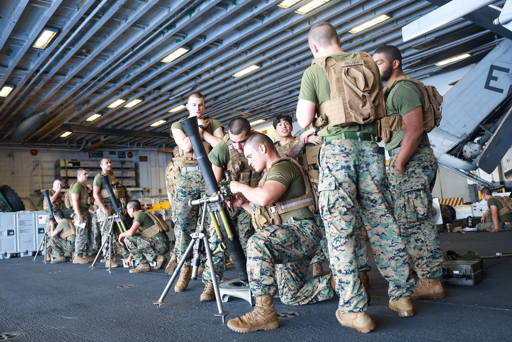 US Marines Simulated Fire Mission on USS Iwo Jima