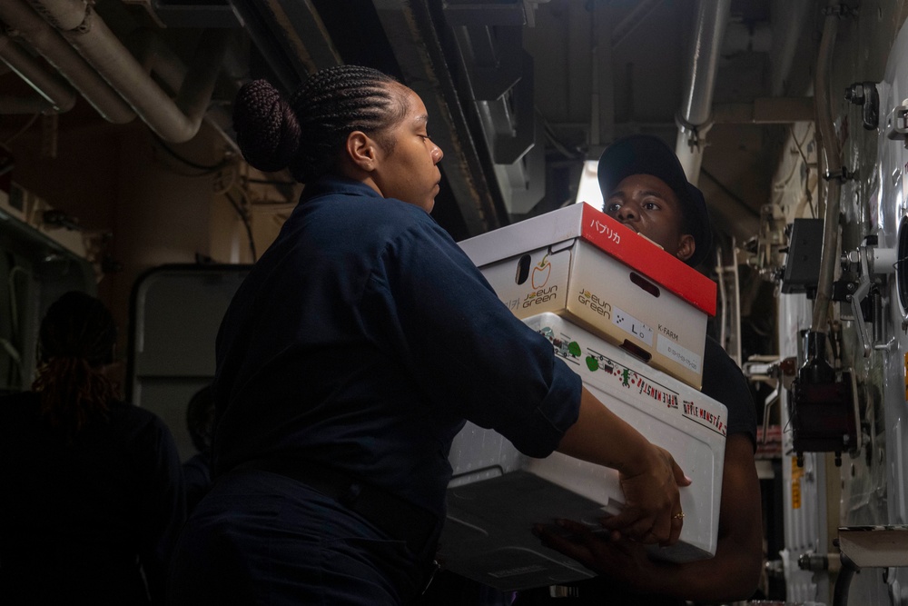 USS America (LHA 6) Conducts Stores Onload