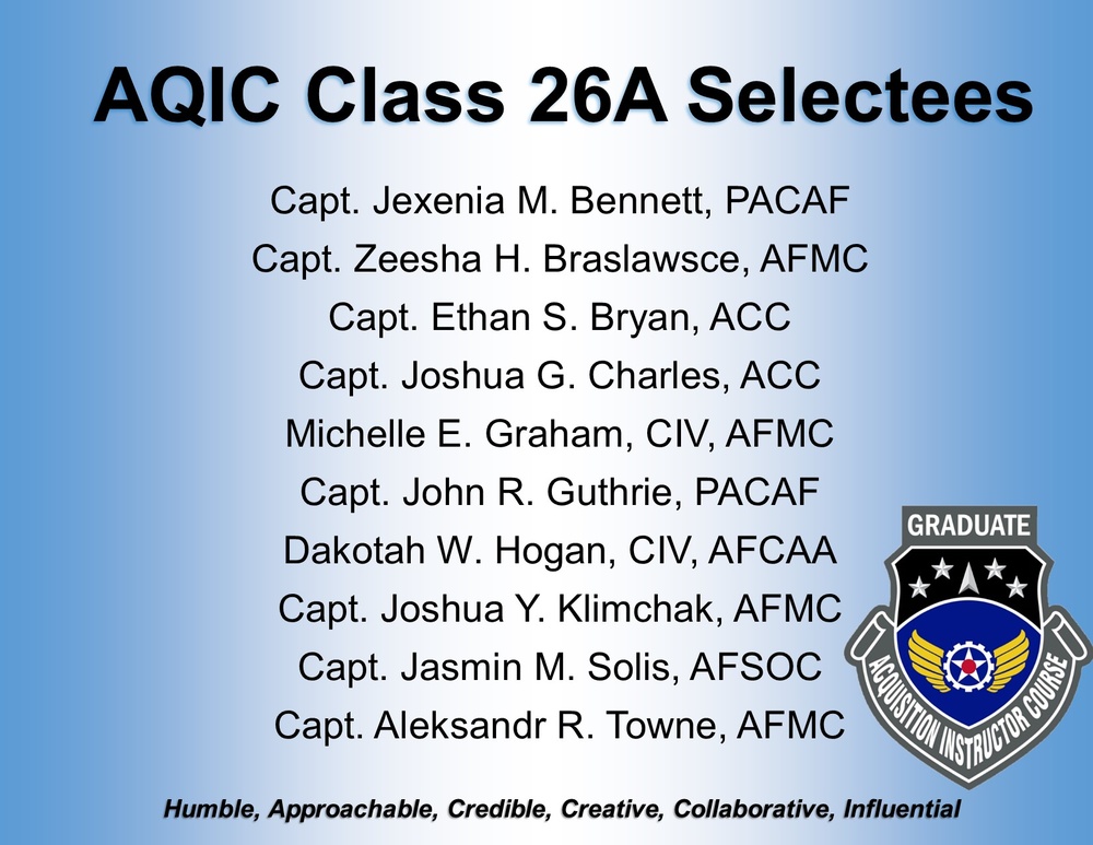 Acquisition Instructor Course names Course 26A selectees