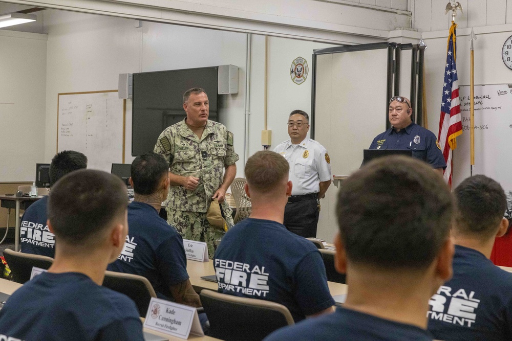 Rear Adm. Brad Collins visits CNRH Federal Fire Department Headquarters