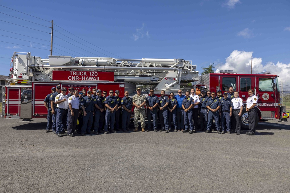Rear Adm. Brad Collins visits CNRH Federal Fire Department Headquarters